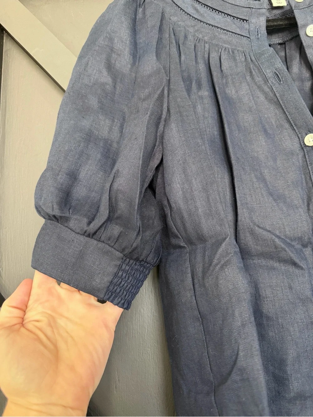 Boden Bea Stitched Yoke Linen Top in Navy, Size 2